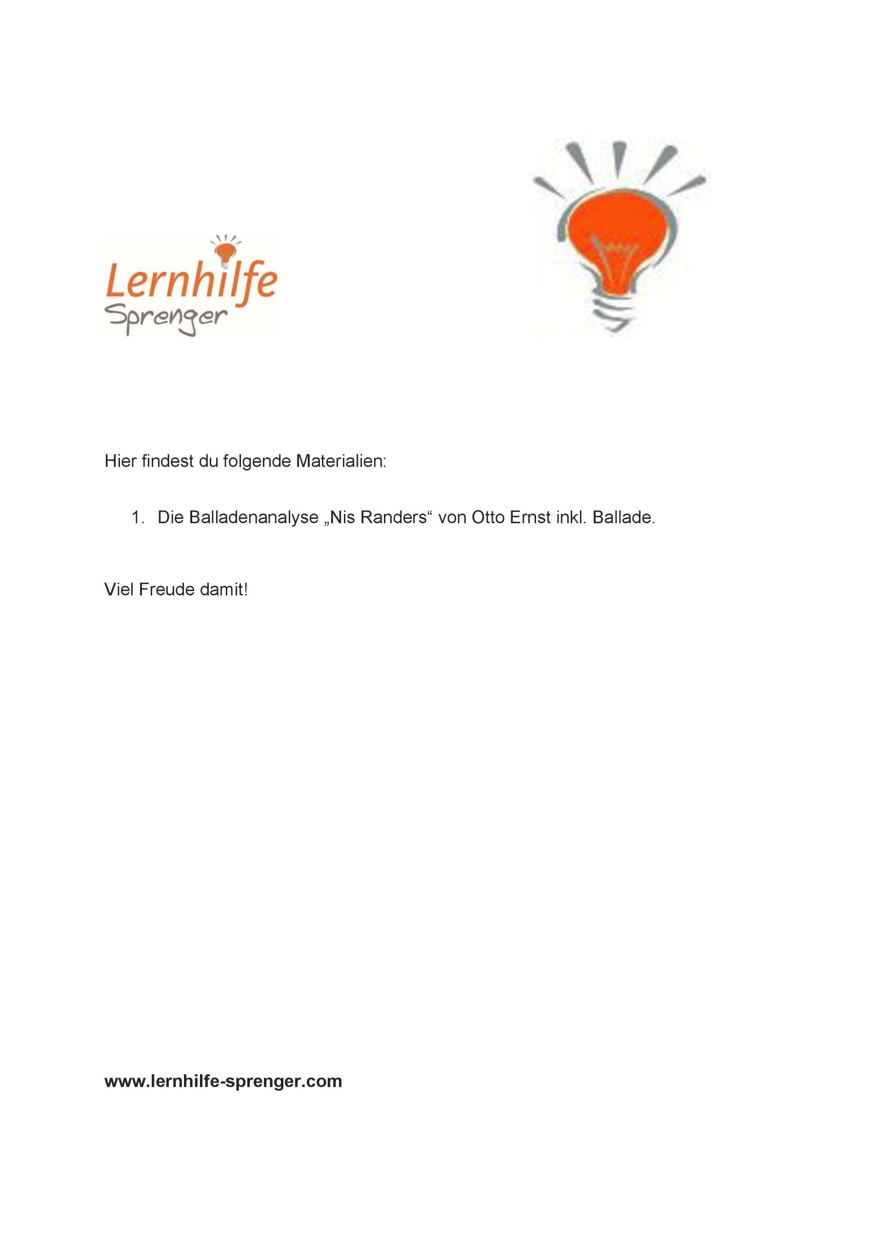Nis Randers Ballade Text Pdf Balladenanalyse „Nis Randers“ von Ernst Otto | Lernhilfe Sprenger