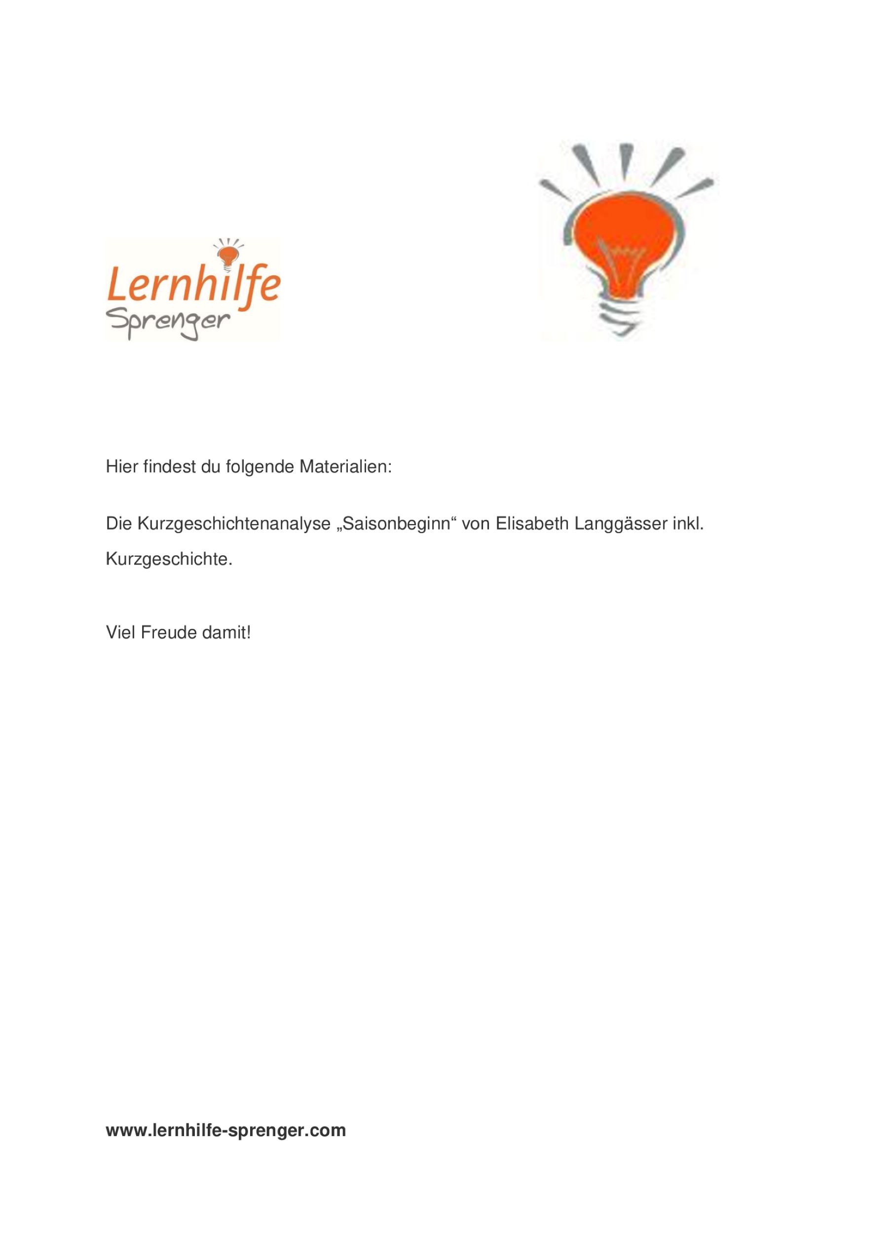 Saisonbeginn Von Elisabeth Langgässer Saisonbeginn von Elisabeth Langgässer: Kurzgeschichte im Deutschunterricht