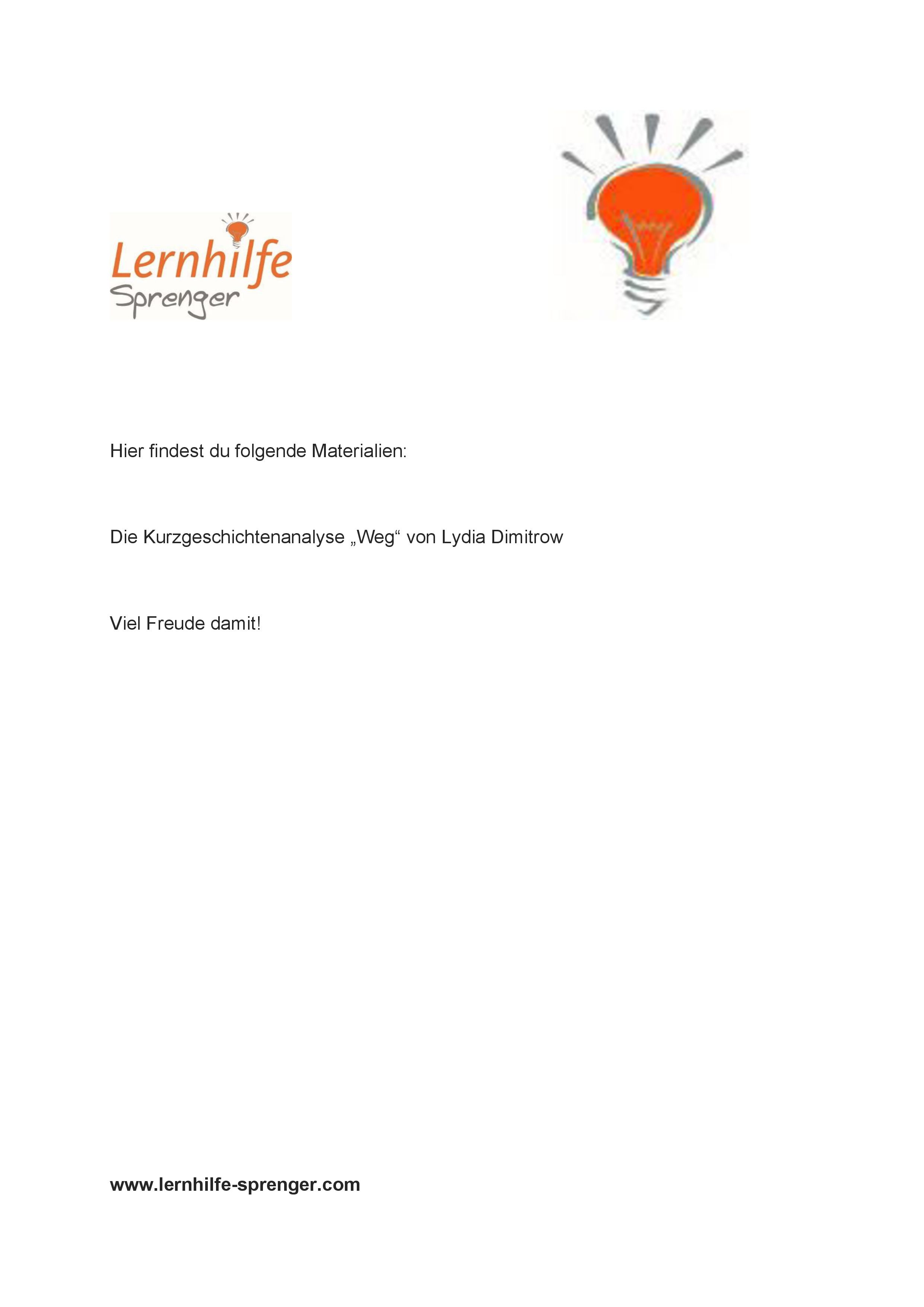 Kurzgeschichte Weg Lydia Dimitrow
